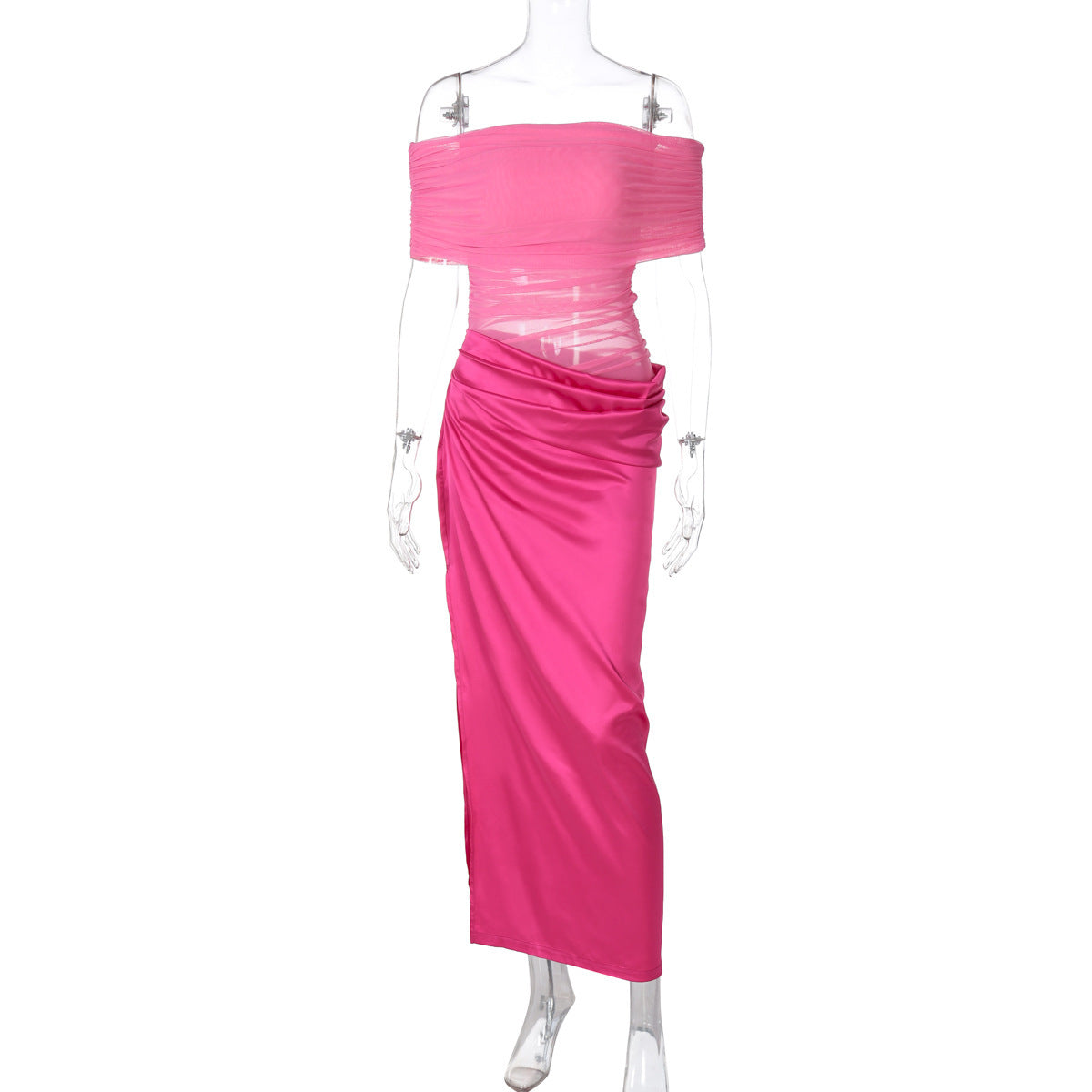 Women's Fashionable See-through Stitching Off-shoulder Dress
