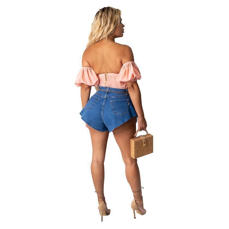 Wide-leg denim shorts