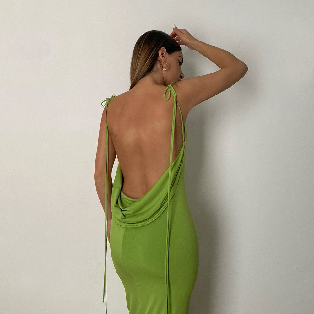 Sexy Backless Draped Maxi Dress